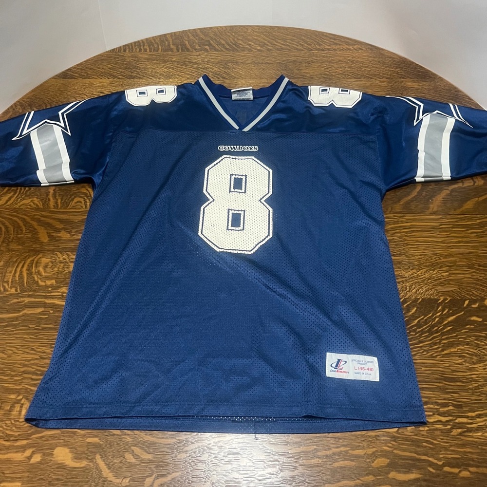 Logo Athletic Jersey Mens Large Blue Troy Aikman Dallas Cowboys NFL 8 Mesh USA
